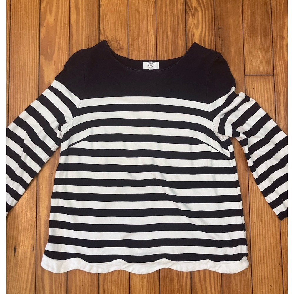 Nautical Crown & Ivy Shirt Sz PM  White &Blue Striped  Boat Neck Coastal
